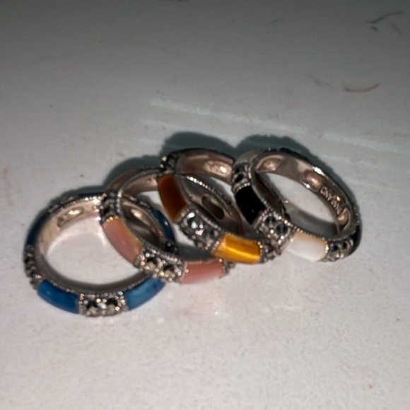 Stackable Multicolor Gemstone Sterling Silver Rings - Picture 4 of 16